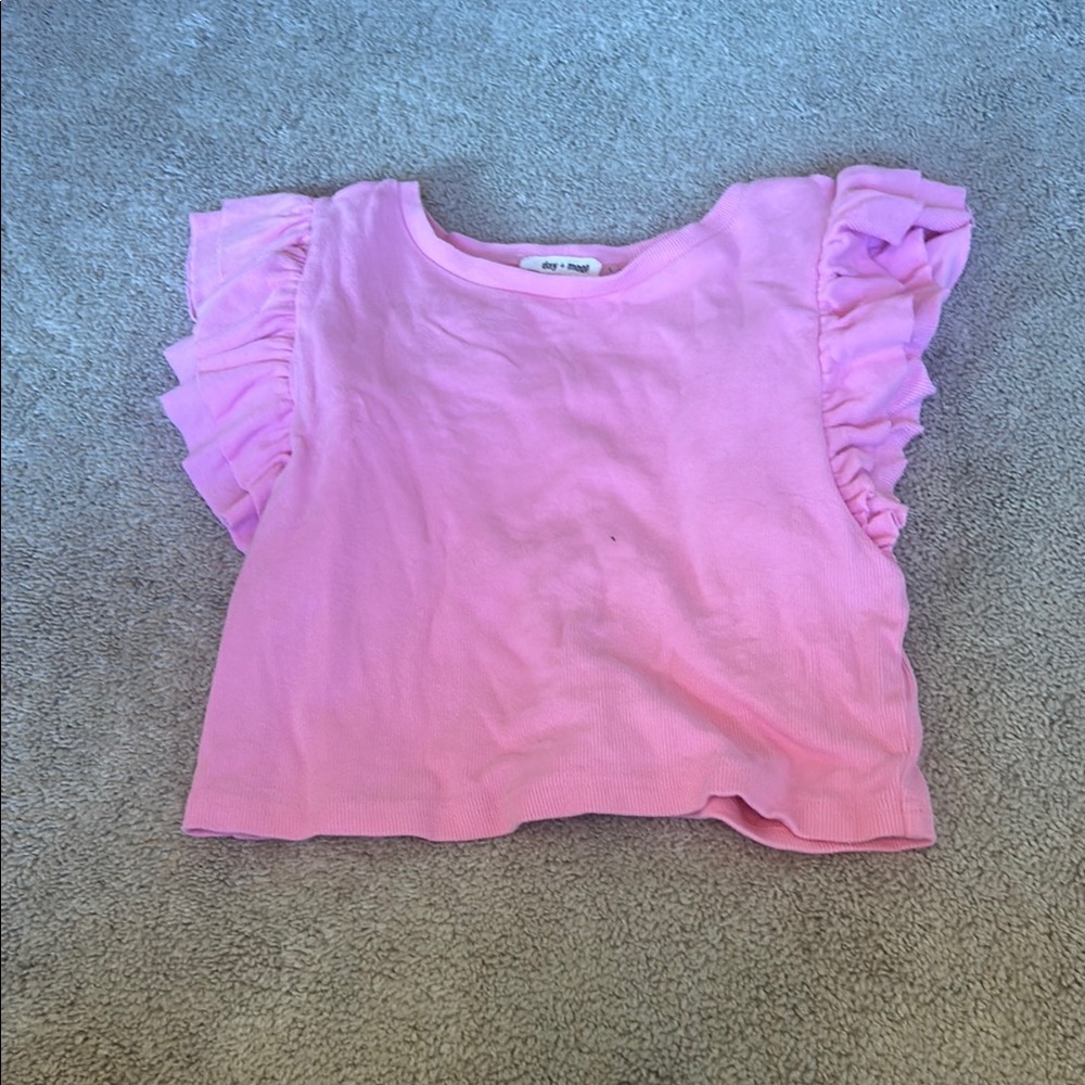 Pink Ruffled Blouse with Flutter Sleeves
